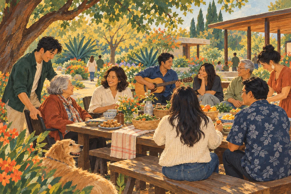 A multigenerational Vietnamese-American arts gathering in a California garden